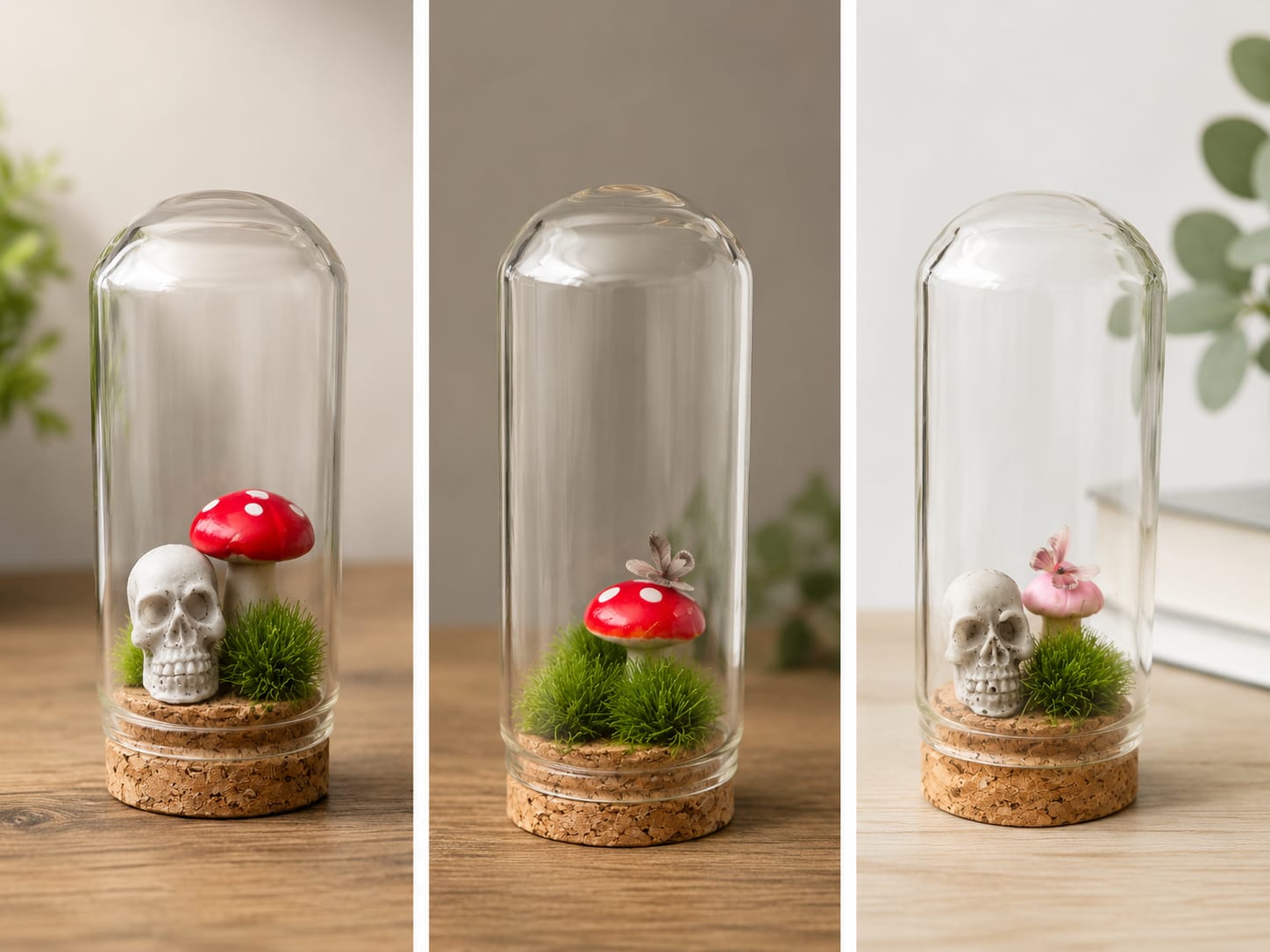 Skull cloches under glass